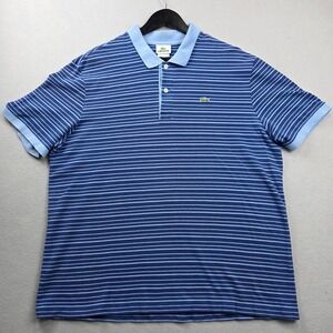Lacoste Mens Blue Striped Cotton Pique Polo Shirt Size 7 2XL 5191L